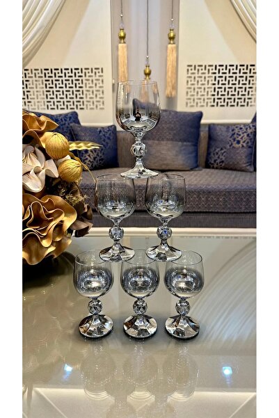 LOKMAN ZÜCCACİYE 6 أشخاص زجاج بوهيميا كريستال فضي مطلي بالتيتانيوم مع جانب القهوة (ضمان الماكينة)