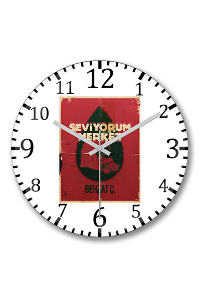 BASKI DÜNYASI Ceas de perete Behzat I Love Center din sticlă autentică bombată