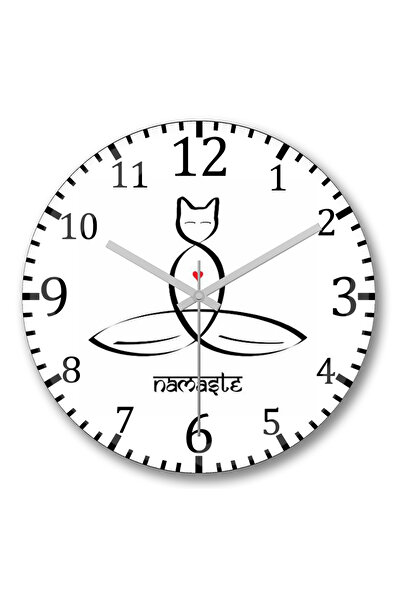 BASKI DÜNYASI ساعة حائط يوجا ناماستي من الزجاج الحقيقي المنحني