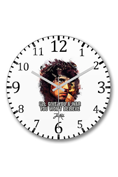 BASKI DÜNYASI ساعة حائط بيتر بيليف جون رامبو من الزجاج الحقيقي المنحني