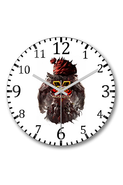 BASKI DÜNYASI ساعة حائط Street Fighter V Arcade Edition من الزجاج الحقيقي المنحني