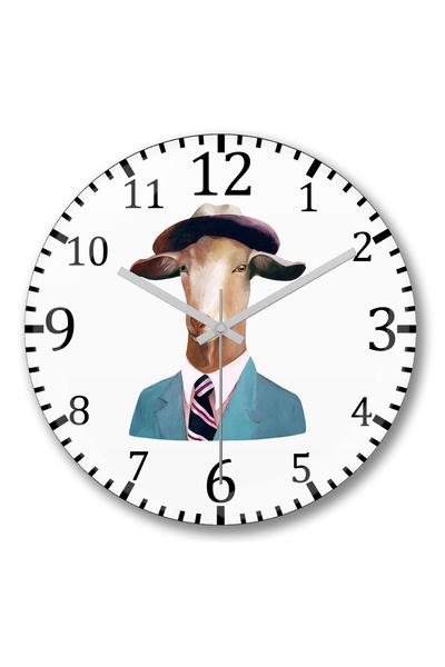 BASKI DÜNYASI ساعة حائط برسومات الماعز الفاخرة من الزجاج الحقيقي