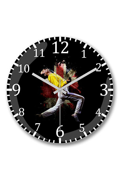 BASKI DÜNYASI ساعة حائط كوين فريدي ميركوري من الزجاج الحقيقي المنحني