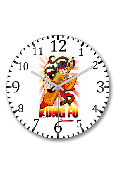 BASKI DÜNYASI ساعة حائط كونغ فو كيوتي من الزجاج الحقيقي المنحني