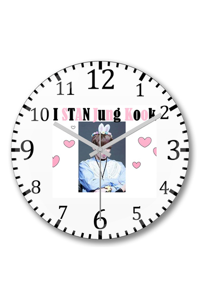 BASKI DÜNYASI ساعة حائط بأكمام بيسبول من BTS Jung Kook، زجاج حقيقي منحني