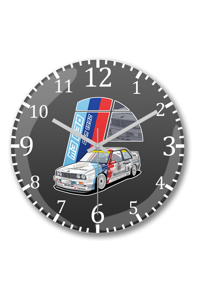 BASKI DÜNYASI Bmw M3 E30 Dtm Duvar Saati Bombeli Gercek Cam