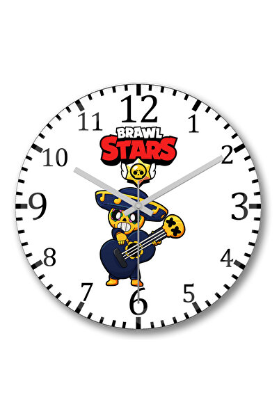 BASKI DÜNYASI ساعة حائط Brawl Stars Serenader Poco من الزجاج الحقيقي المنحني