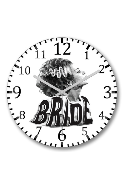 BASKI DÜNYASI Ceas de perete Bride Of Frankenstein The Black White Bride din sticlă autentică bombată
