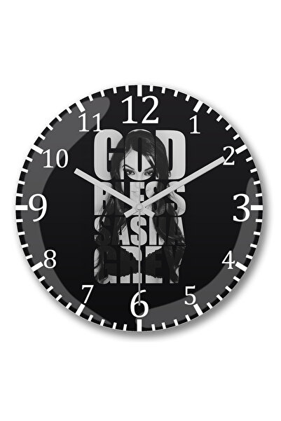 BASKI DÜNYASI God Bless Sasha ساعة حائط رمادية من الزجاج الحقيقي المنحني