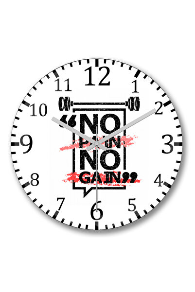 BASKI DÜNYASI ساعة حائط Mais Uma No Pain No Gain من الزجاج الحقيقي المنحني