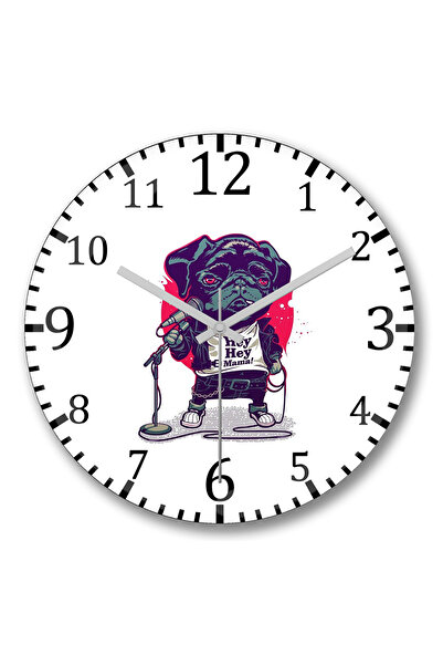 BASKI DÜNYASI Ceas de perete Black Dog Pug Dog din sticlă autentică bombată