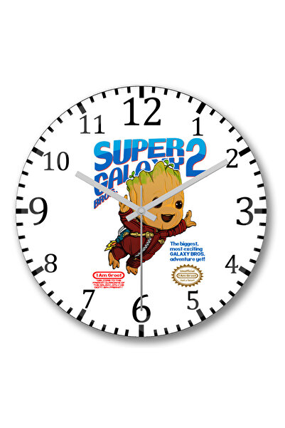 BASKI DÜNYASI Ceas de perete Baby Groot Super Galaxy Bros din sticlă autentic...