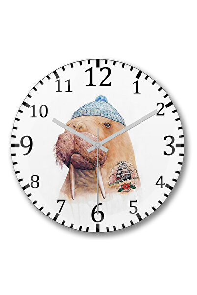 BASKI DÜNYASI Ceas de perete cu grafică Morse cu tatuaj, din sticlă autentică