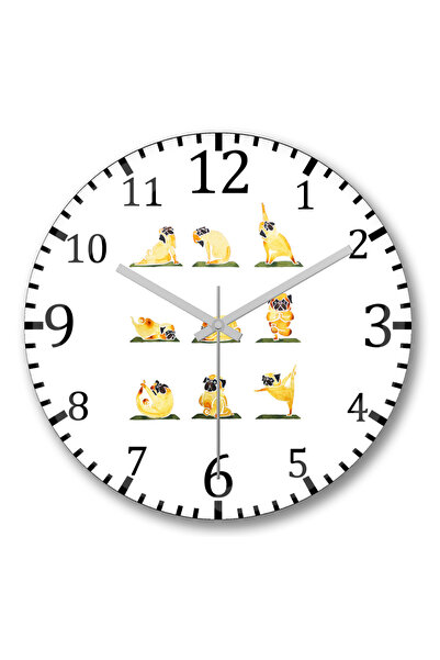 BASKI DÜNYASI Ceas de perete Pug Yoga Dog din sticlă autentică bombată