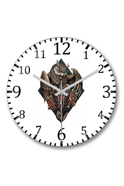 BASKI DÜNYASI ساعة حائط على شكل بومة ملونة من Coruja من الزجاج الحقيقي المنحني