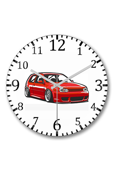 BASKI DÜNYASI ساعة حائط Stanced Out Golf Mk4 من الزجاج الحقيقي المنحني