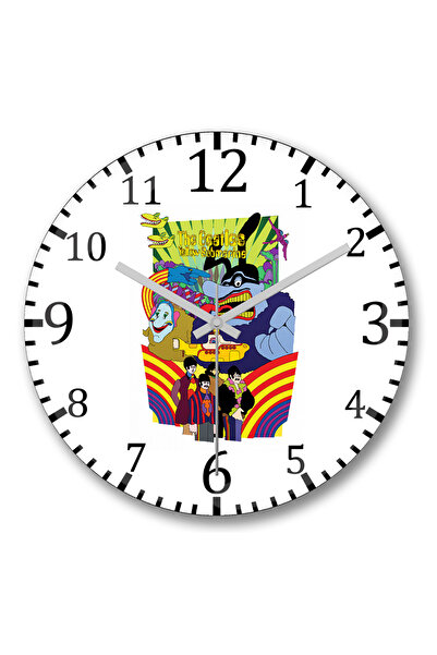 BASKI DÜNYASI Ceas de perete The Beatles Yellow Submarine din sticlă autentic...