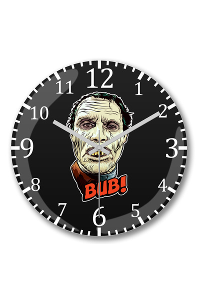 BASKI DÜNYASI ساعة حائط Bub The Sickly Green Zombie من الزجاج الحقيقي المنحني