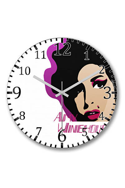 BASKI DÜNYASI ساعة حائط إيمي واينهاوس من الزجاج الحقيقي المنحني