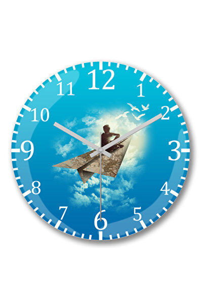 BASKI DÜNYASI Ceas de perete cu avion de hârtie de vis surreal din sticlă autentică