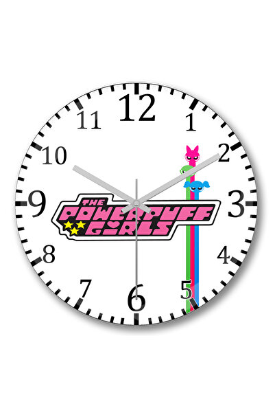 BASKI DÜNYASI ساعة حائط Powerpuff Girls من الزجاج الحقيقي المنحني