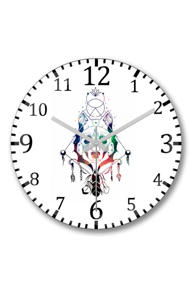 BASKI DÜNYASI ساعة حائط Trius Animals Lobo Mistico من الزجاج الحقيقي المنحني