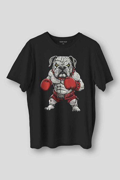 Kendim Seçtim Bulldog cu mănuși de box Boxing Gym Sport Tricou negru cu imprimeu regulat