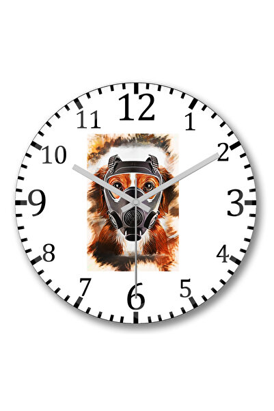 BASKI DÜNYASI ساعة حائط كلب الصلصال المقنع من الزجاج الحقيقي المنحني