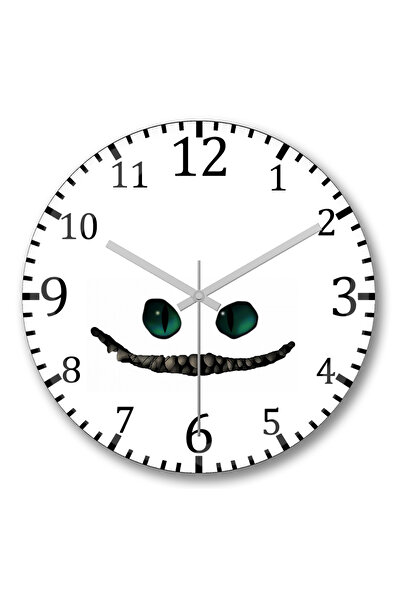 BASKI DÜNYASI ساعة حائط Gato de Alice Pais Das Maravilhas من الزجاج الحقيقي المنحني