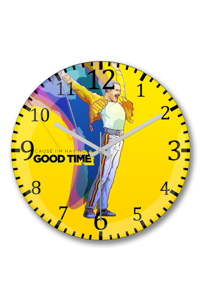 BASKI DÜNYASI ساعة حائط كوين فريدي ميركوري من الزجاج الحقيقي المنحني