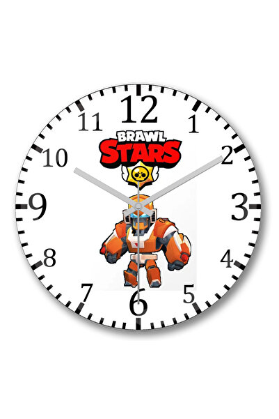 BASKI DÜNYASI ساعة حائط بتصميم Mecha Bo Brawl Stars من الزجاج الحقيقي المنحني