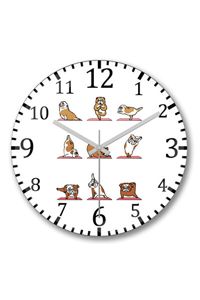 BASKI DÜNYASI ساعة حائط بولدوج يوجا بوج دوج من الزجاج الحقيقي المنحني