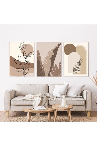 banabirhediye Minimalist Bohem Kasnaklı 3'lü set Kanvas Tablo Soyut Modern