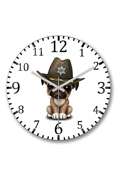 BASKI DÜNYASI ساعة حائط Pug Dog 03 من الزجاج الحقيقي المنحني