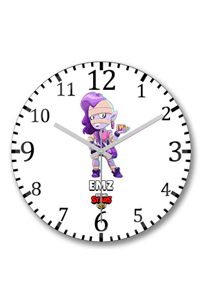 BASKI DÜNYASI ساعة حائط Brawl Stars Emz من الزجاج الحقيقي المنحني