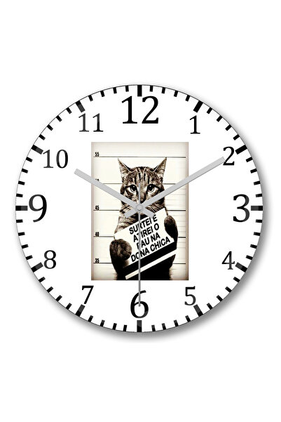 BASKI DÜNYASI ساعة حائط جاتو باد كات كات من الزجاج الحقيقي المنحني