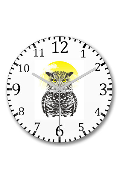 BASKI DÜNYASI ساعة حائط على شكل بومة شروق الشمس من الزجاج الحقيقي المنحني