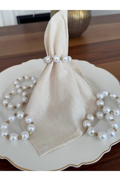 Menar Tasarım Tableware Elegance and Elegance 6 Pieces Design Pearled Napkin Ring Set of 6 Napkin Rings