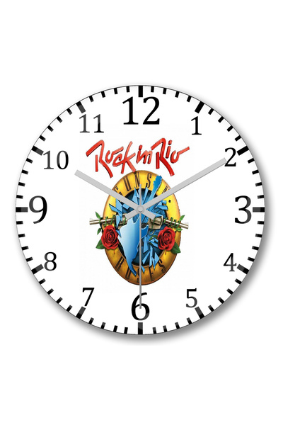 BASKI DÜNYASI ساعة حائط روك إن ريو من الزجاج الحقيقي المنحني