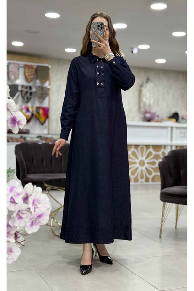 Magazin Çıtçıt Detaylı Denim Elbise