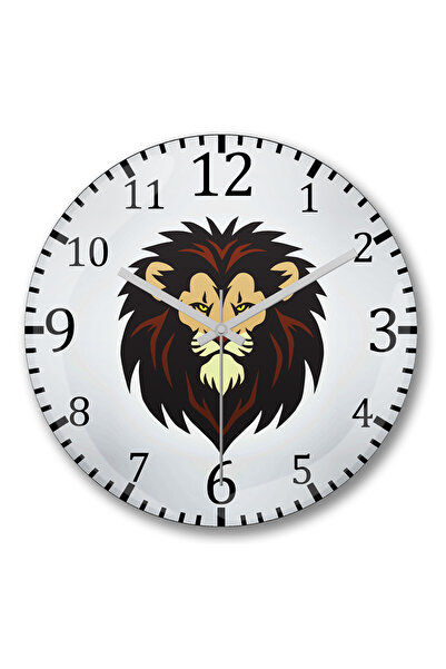 BASKI DÜNYASI Ceas de perete cu logo-ul mascotei cu cap de leu, din sticlă autentică