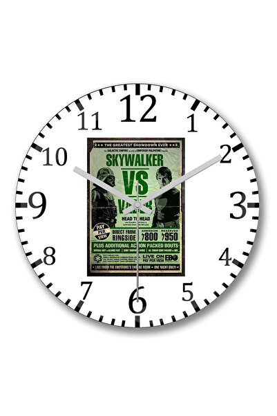 BASKI DÜNYASI ساعة حائط سكاي ووكر ضد فيدر من الزجاج الحقيقي المنحني