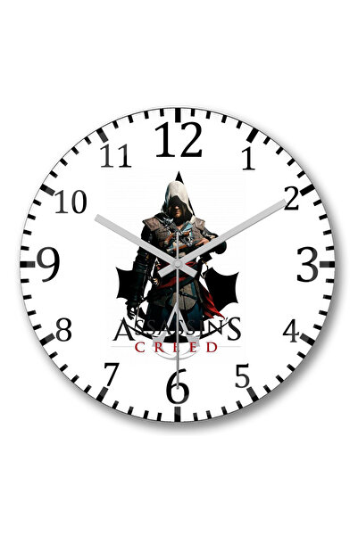 BASKI DÜNYASI ساعة حائط Assassin's Creed من الزجاج الحقيقي المنحني