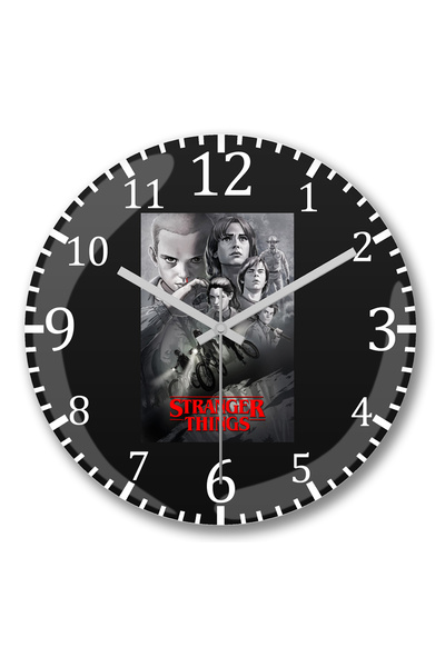 BASKI DÜNYASI Ceas de perete negru Stranger Things din sticlă de verități autentice