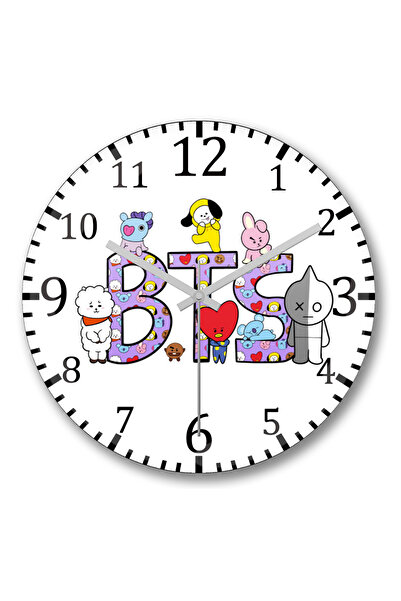 BASKI DÜNYASI Ceas de perete Bts BT21 personaj din sticlă autentică bombată