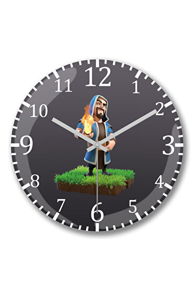 BASKI DÜNYASI ساعة حائط Clash of Clans O Mago 2 من الزجاج الحقيقي المنحني