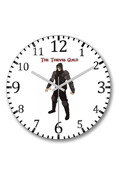 BASKI DÜNYASI ساعة حائط Skyrim The Thieves Guild من الزجاج الحقيقي المنحني