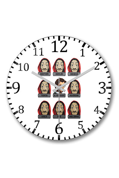 BASKI DÜNYASI Ceas de perete din sticlă autentică în formă de cupolă din seria La Casa de Papel Cidades