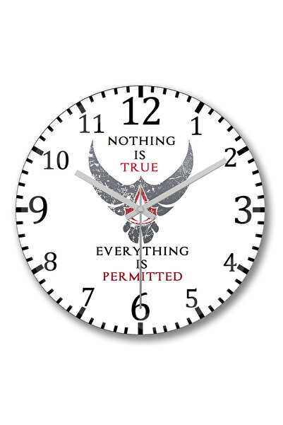 BASKI DÜNYASI ساعة حائط Assassin Creed Nothing is True من الزجاج الحقيقي المنحني