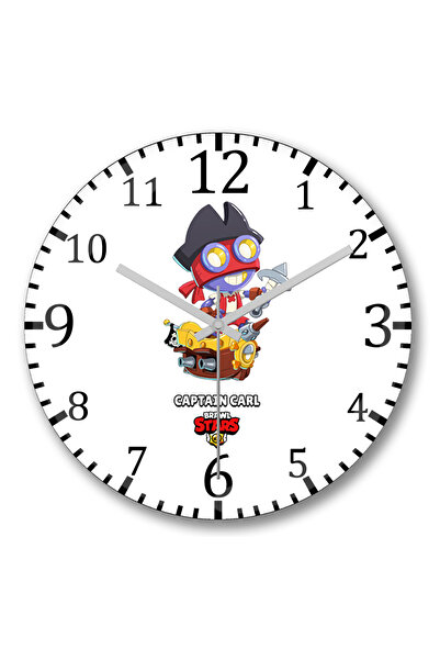 BASKI DÜNYASI ساعة حائط كابتن كارل من Brawl Stars من الزجاج الحقيقي المنحني